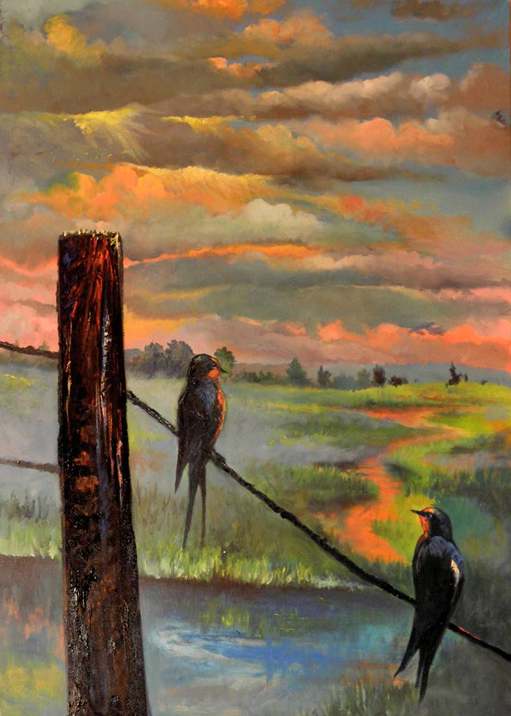 Swallows at sunset_original art on canvas