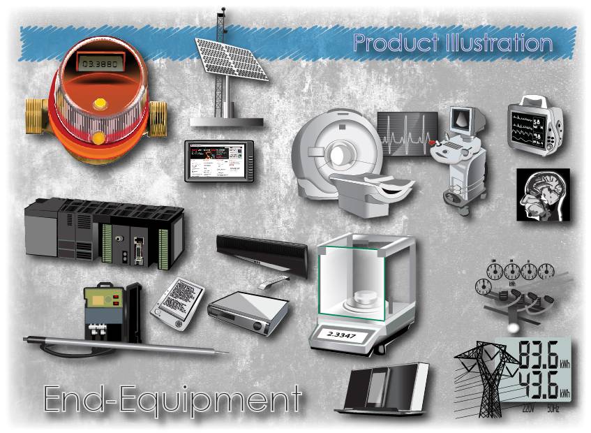Illustration of generic and custom images: Illustrations of end equipment, making generic images to show design and function of electronics, etc. From realistic Photoshop Images to stylized images using Adobe Illustrator.