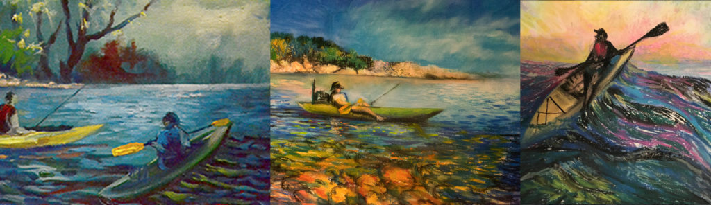 Kayak Pastels and oil Paintings, sporting art