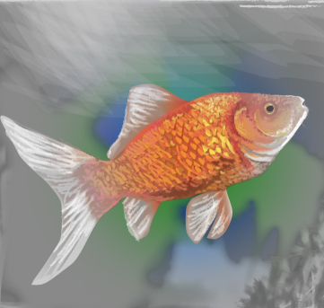 Goldfish, created with Adobe Illustrator-using overlapping rules until the image forms from intricate line work.